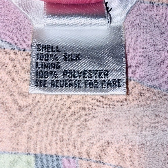 Talbots Petites 100% Silk Women 10 Vintage Abstract Ruffle Pink Slip MIDI Skirt - Picture 12 of 15